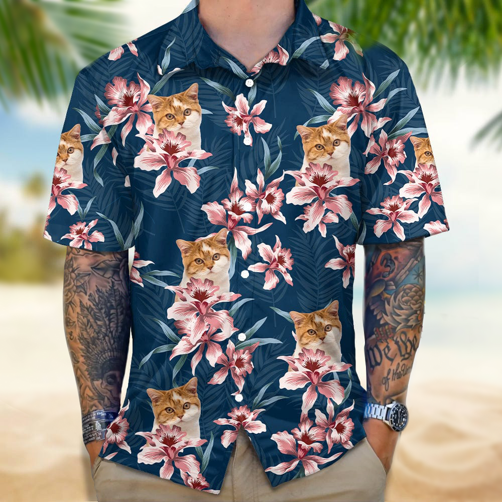 Custom Cat Photo Lily Flowers Design Hawaii Shirt N304 889305