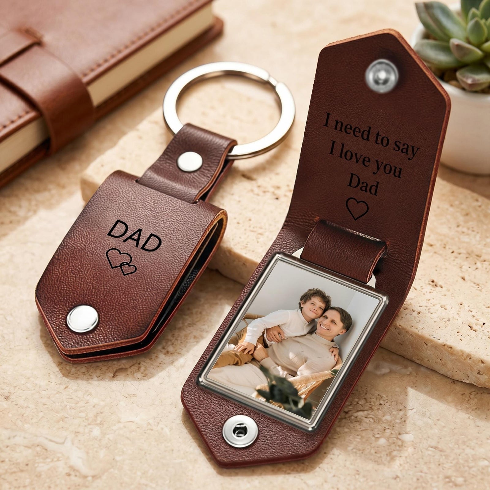 Custom Photo I Love You Daddy Metal Tag Leather Keychain - Father's Day Gift LM32 669139