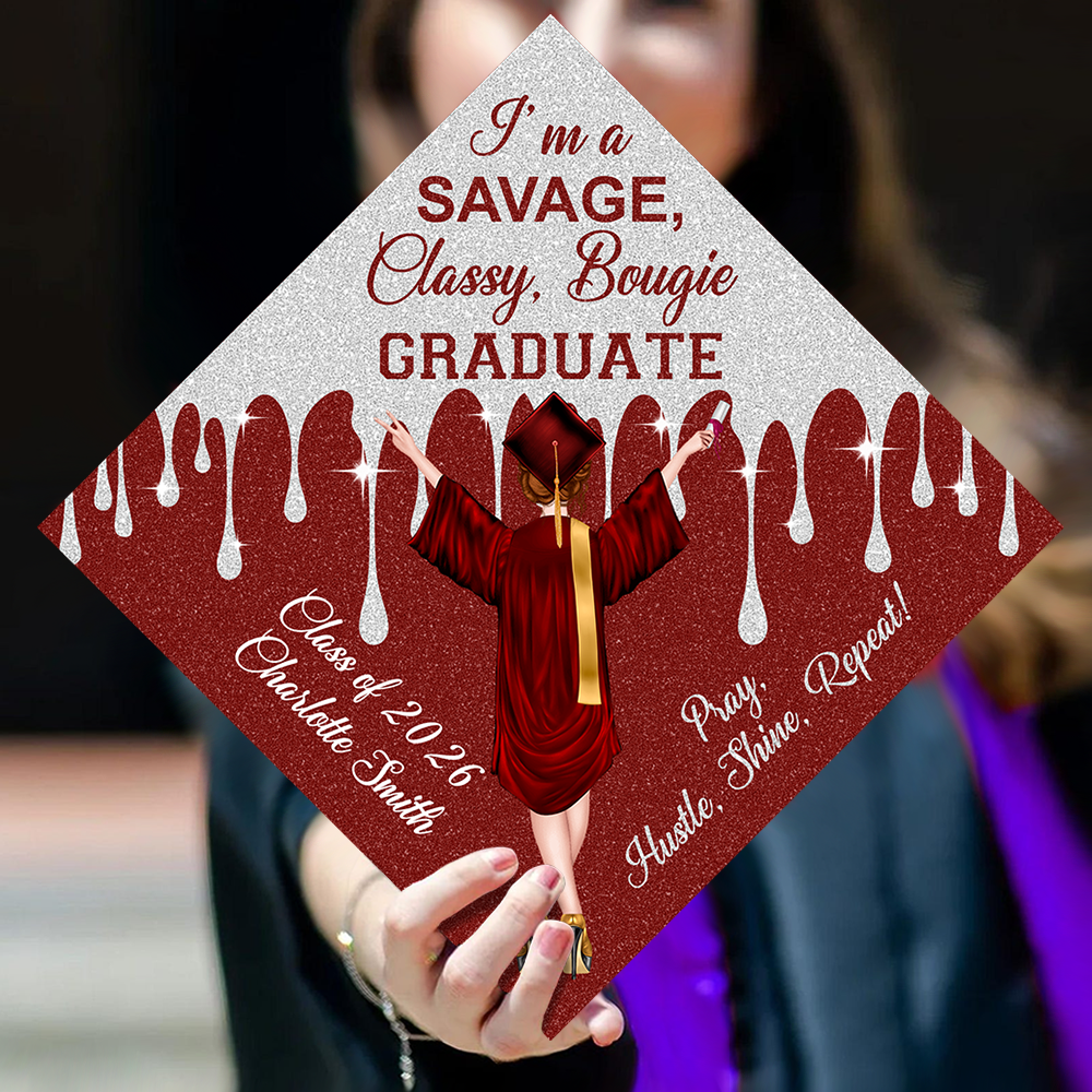 Personalized I Am A Savage, Classy, Bougie Graduation Cap Topper HO82 901524