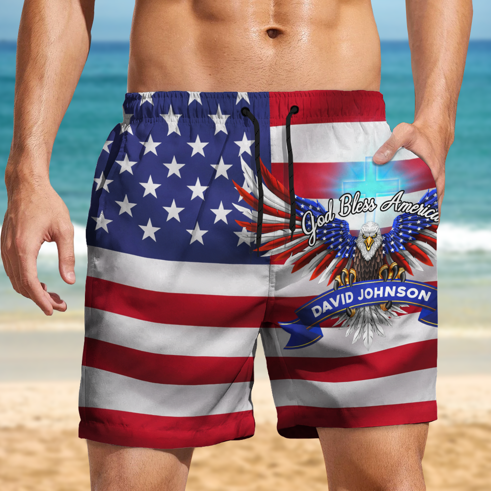 Custom Name God Bless America 1776 - 2026 Anniversary Patriotic Eagle Beach Short HO82 902166