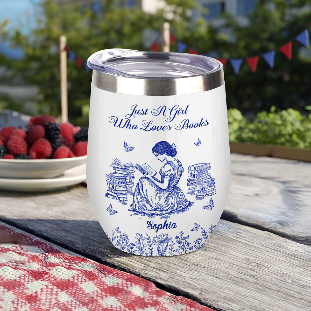 Personalized A Girl Who Loves Books Toile De Jouy Wine Tumbler LM32 893991