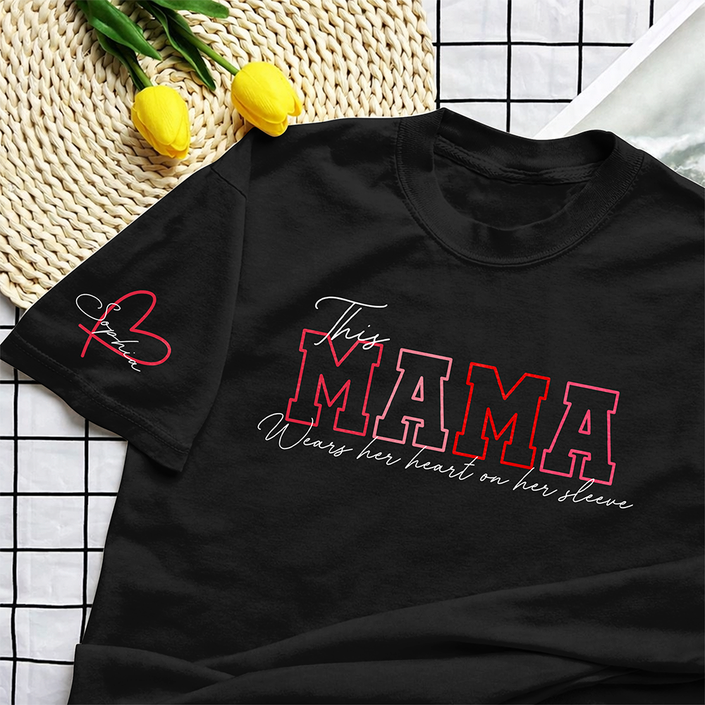 Custom Kids Names This Mama Wears Her Heart On Her Sleeve LM32 899859