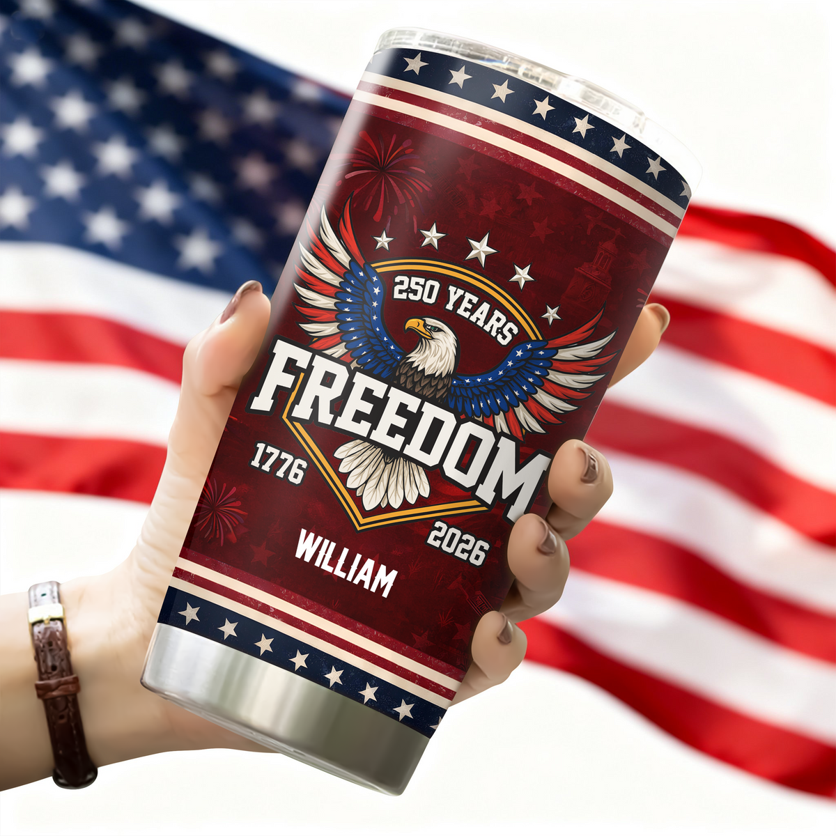 Custom Name America 250 Years of Freedom 1776–2026 Anniversary Fat Tumbler CH07 910552