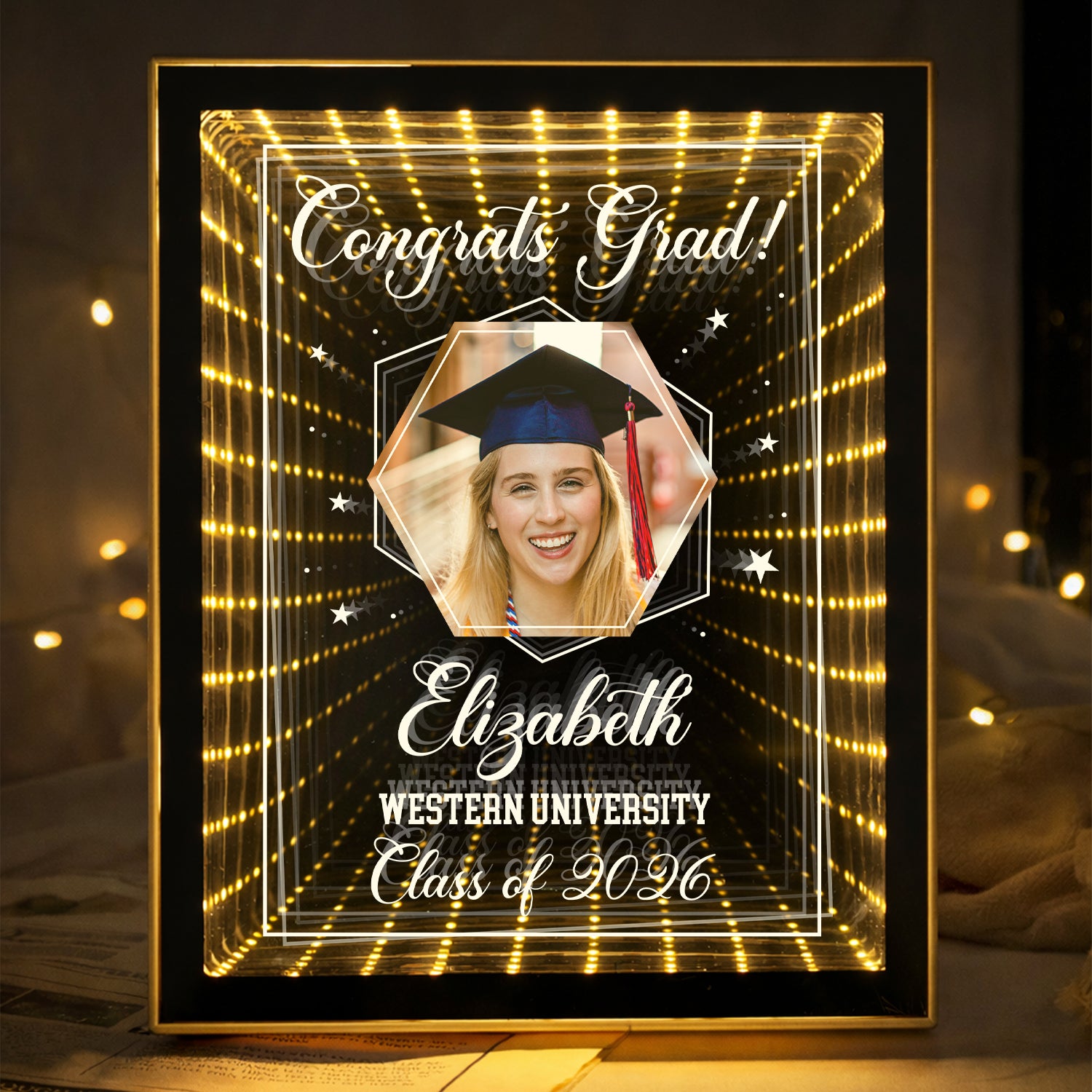Custom Photo Congrats Grad Infinity Mirror Light Box - Graduation Gift For Siblings, Brothers, Sisters HO82 901628