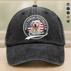 Gorra de mezclilla personalizada con foto – Este humano pertenece a un gato mascota LM32 895057