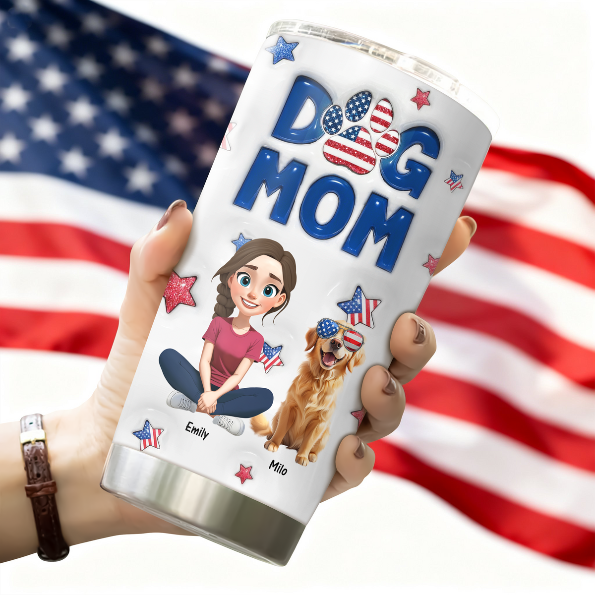 Personalized American Dog Mom Dog Mum And Dog 3D Inflated Effect Fat Tumbler HA75 920304
