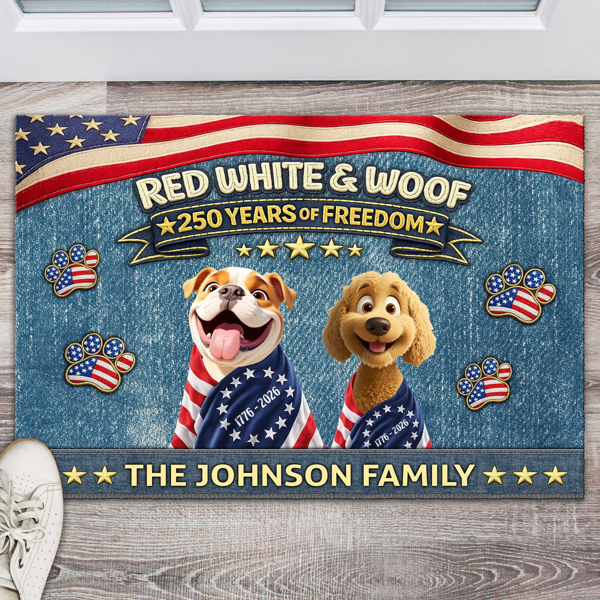 Custom 3D America Dog Red White Woof Doormat – Patriotic America 250 Years of Freedom LM32 899221