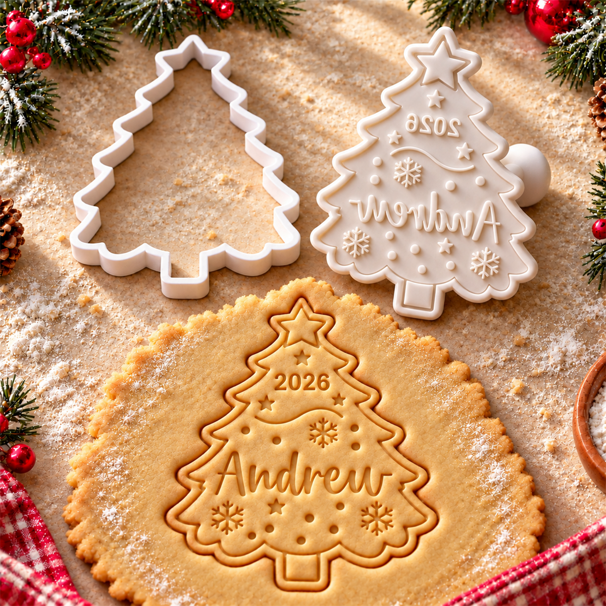 Personalized Name Merry Christmas - Christmas Tree Shaped Cookie Stamp HA75 57016
