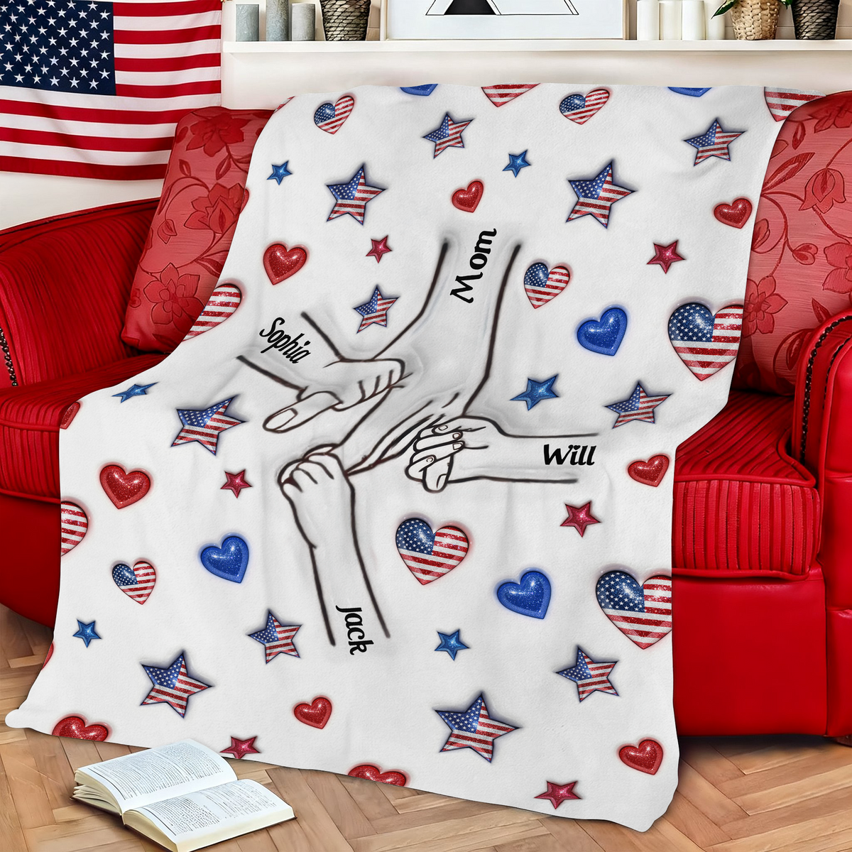 Forever Connected, Hand in Hand - Family Personalized 3D Inflated Effect Printed Blanket HA75 920382
