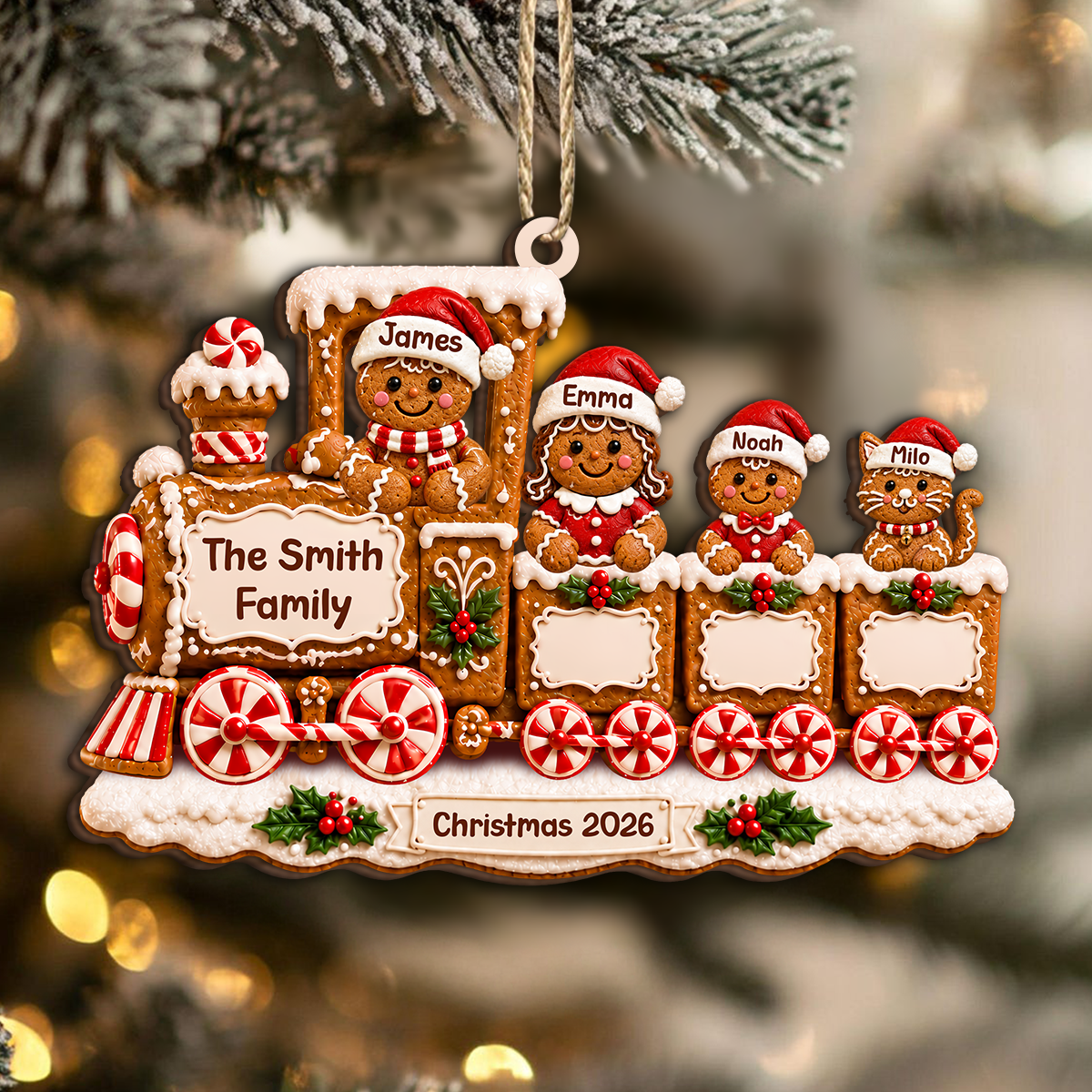 Personalized Gingerbread Train Family Christmas Wooden Ornament LM32 670101