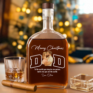 Custom Portrait Photo Merry Christmas Dad Kid Play Together Whiskey Bottle LM32 893867