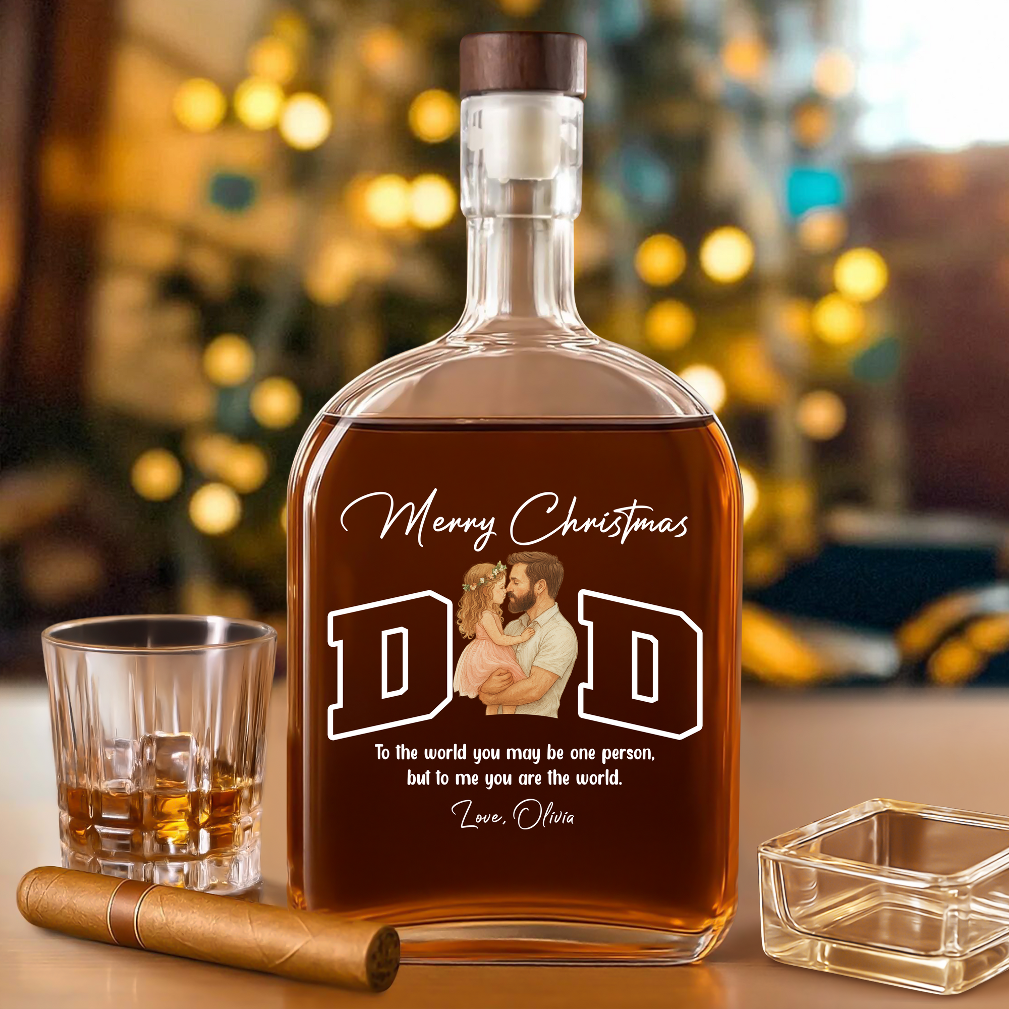 Custom Portrait Photo Merry Christmas Dad Kid Play Together Whiskey Bottle LM32 893867