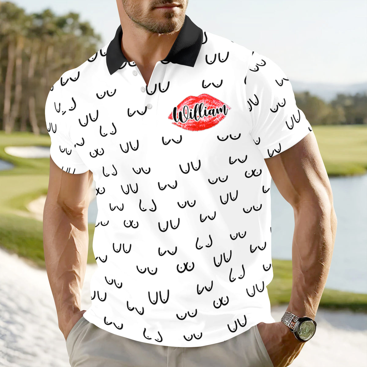 Custom Name Funny Women Breast Doodle Personalized Polo Shirt Funny Gift For Men HA75 898742