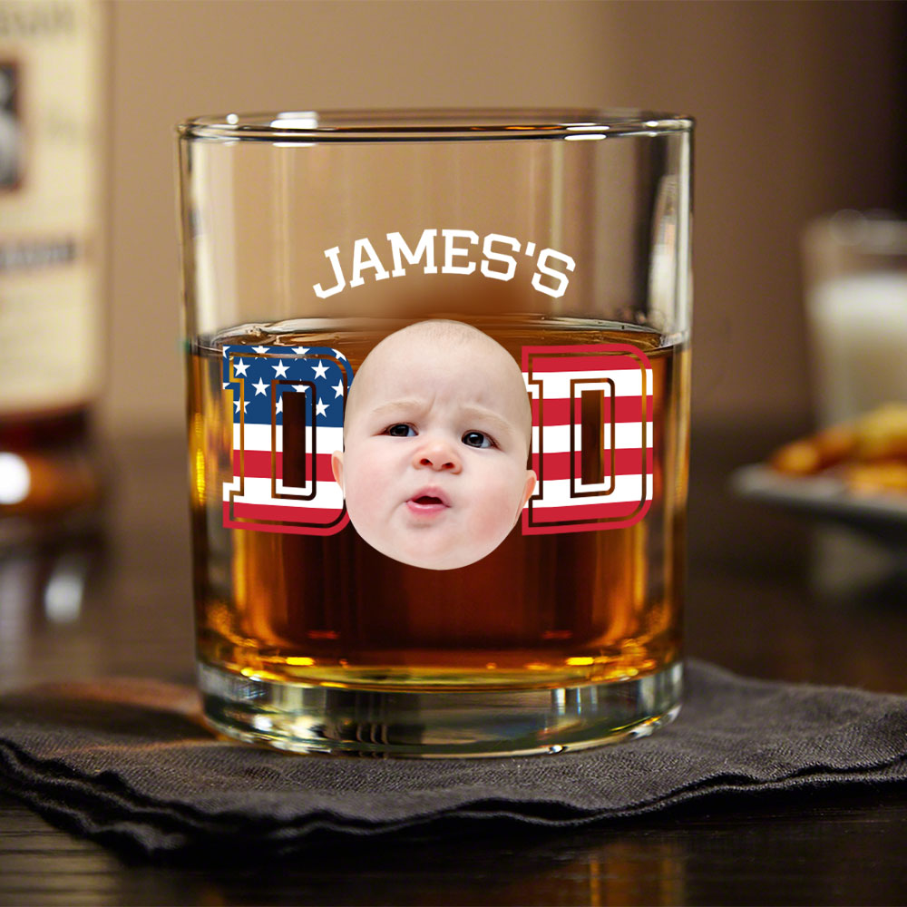 Custom Photo Kid And Dad US Flag Rock Glass HA75 892410