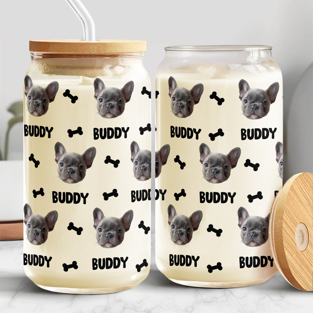 Custom Dog Cat Photo With Bone Icon For Pet Lover Glass Can With Lid TH10 892623