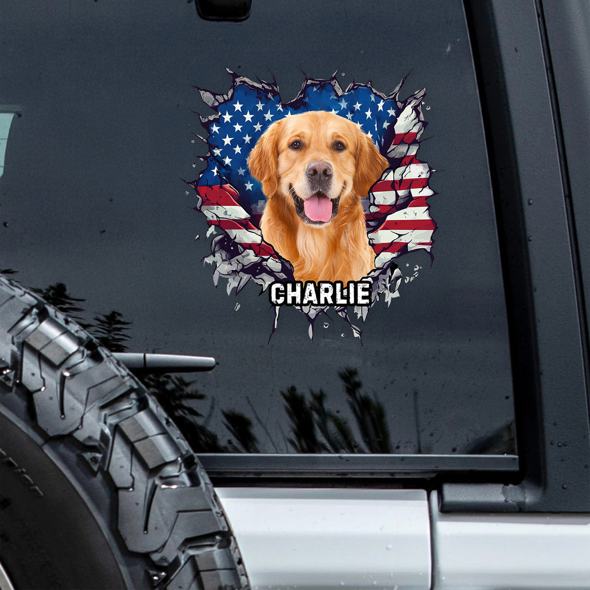 Custom Photo Dog Cat With American Flag Car Window Decal Sticker HA75 920370