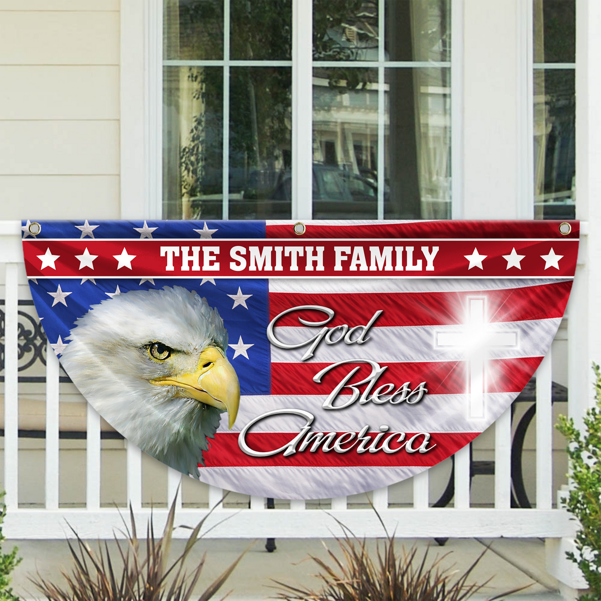 Custom Family Name Patriotic Eagle God Bless America Non-Pleated Fan Flag HA75 898790
