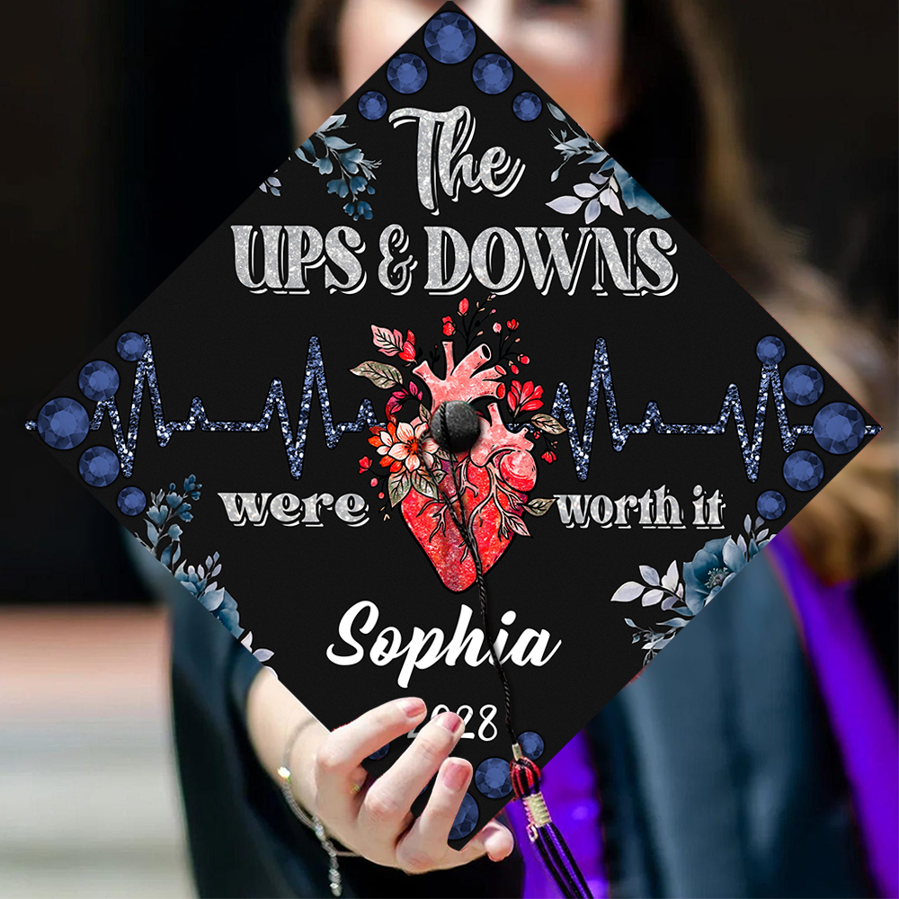 Personalized The Up & Down Were Worth It Nurse Graduation Cap Topper LM32 899275