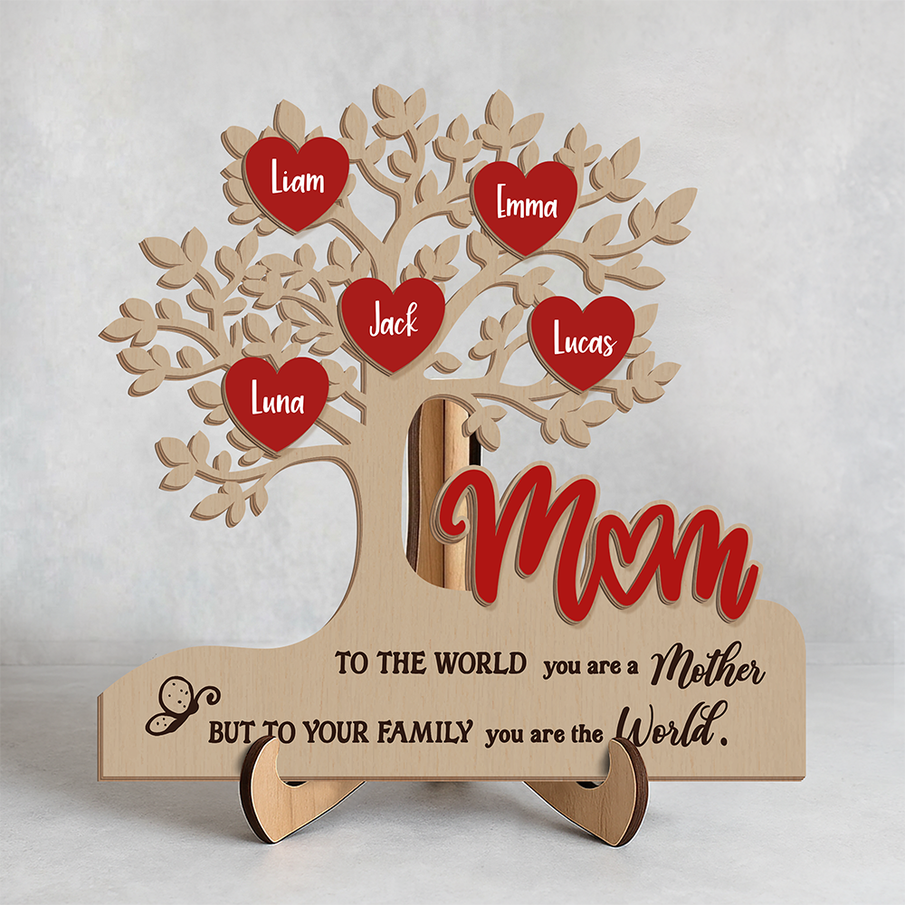Custom Family Tree Heart 2-Layered Wooden Plaque Gift For Mother's Day CH07 911050