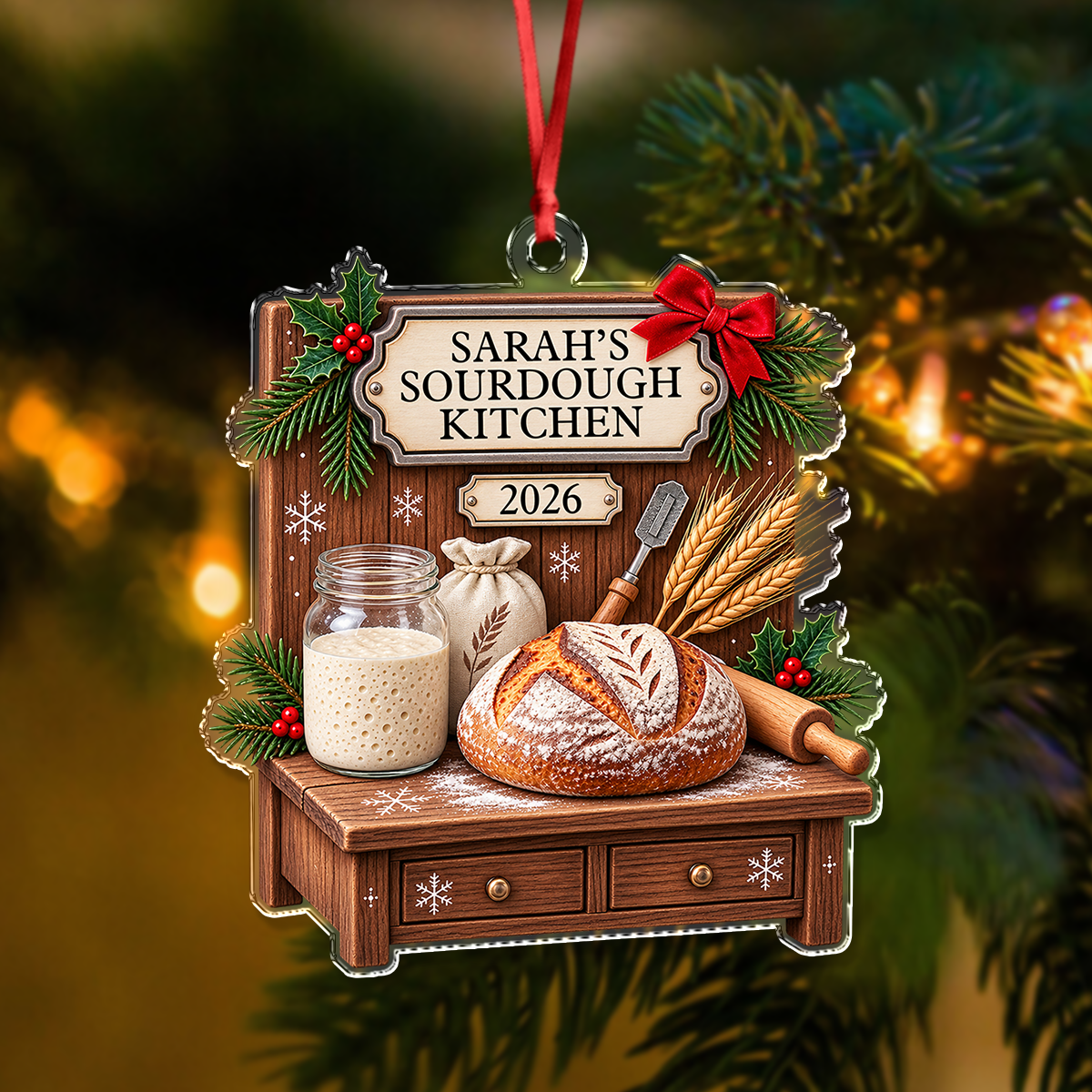 Custom Name Bread Baker Xmas Decor 2026 Acrylic Ornament Gift for Sourdough Lover TH10 171137