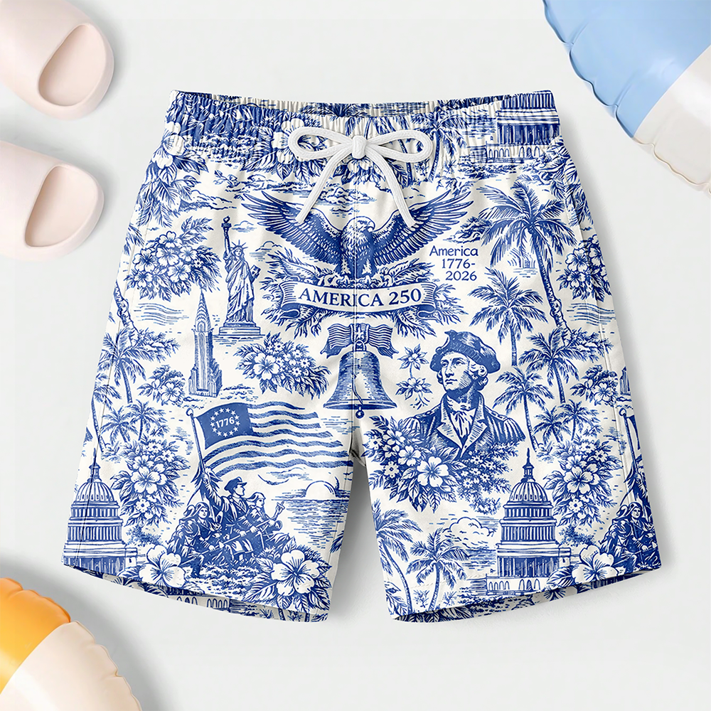 America 250th Anniversary 1776-2026 Toile De Jouy Style Kid Beach Short TH10 169409
