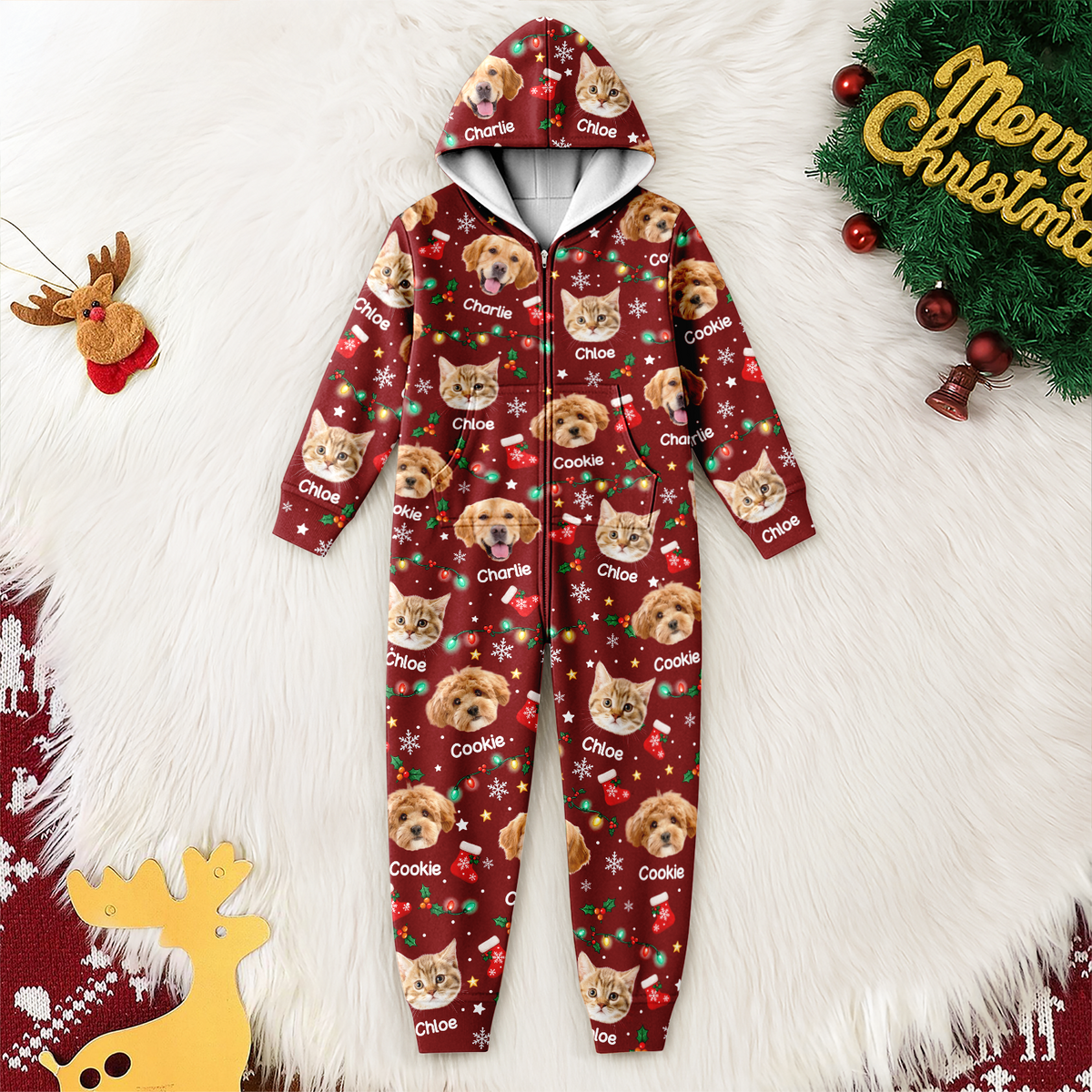 Custom Dog Cat Face and Name Onesie Pajamas Christmas Gift for Pet Lovers HO82 904064