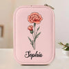 Personalized Birth Flower Leather Travel Jewelry Box with LED Mirror 100204
