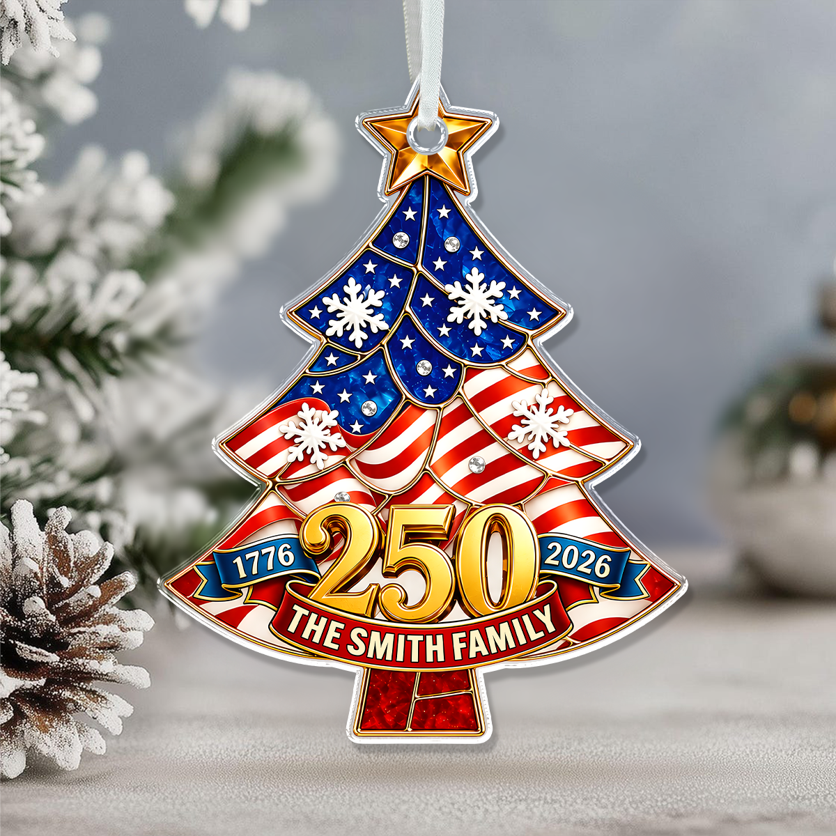 Personalized Family Name 250 Anniversary USA Acrylic Ornament, Memorial Day Gifts HO82 903340