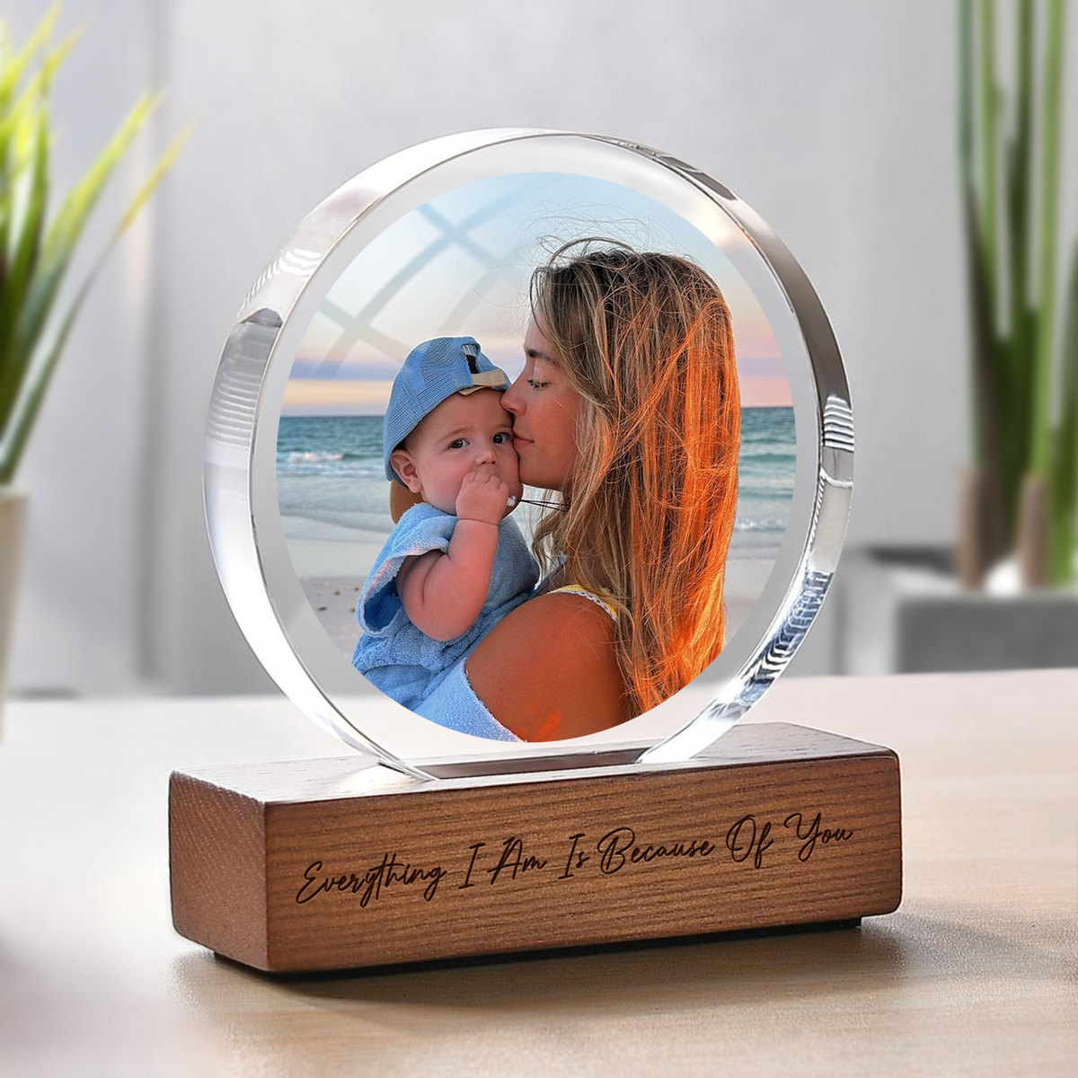 Custom Portrait Mom & Kid Photo Round Acrylic Frame Block - Personalized Gift for Mom, Mother's Day HO82 901494