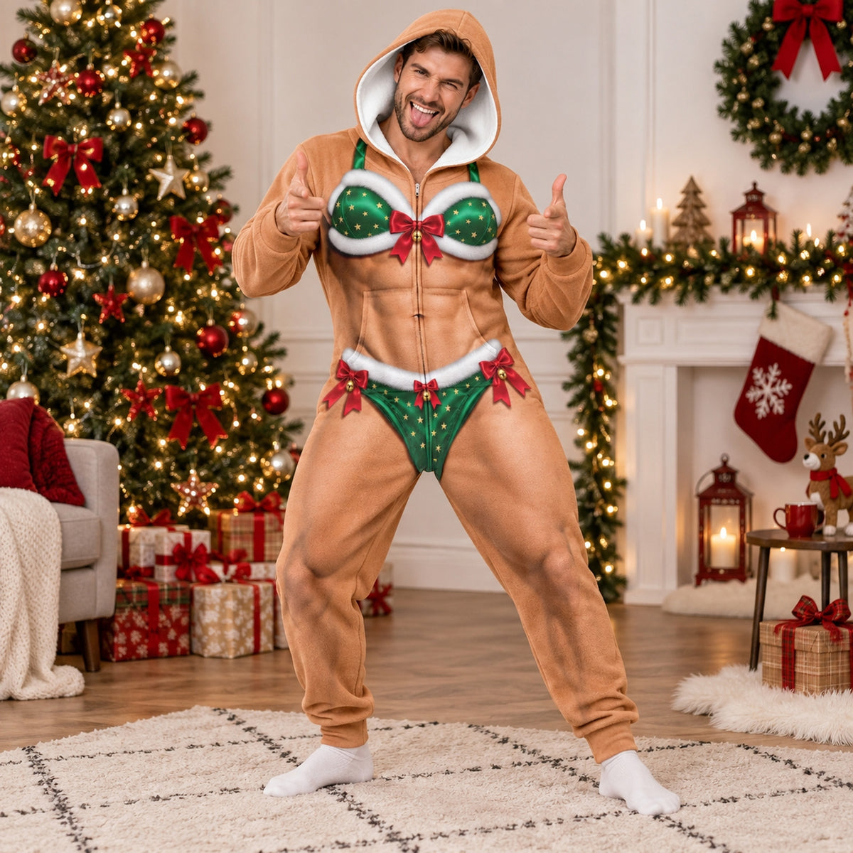 Personalized Fake Bikini Underwear Christmas Onesie Pajamas CH07 180574
