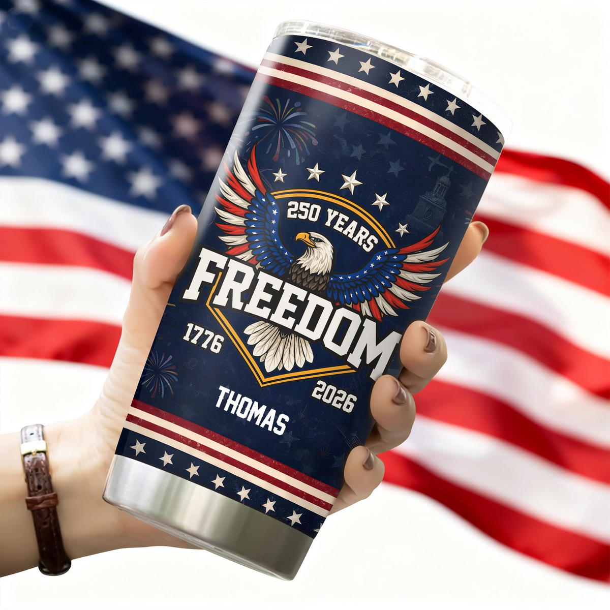 Custom Name America 250 Years of Freedom 1776–2026 Anniversary Fat Tumbler CH07 910552