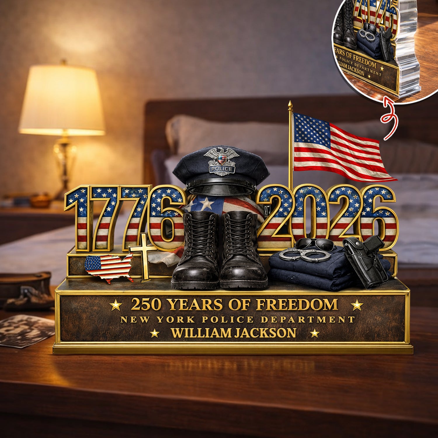 Personalized Police Office 250 Years Of Freedom 1776–2026 Acrylic Block Plaque - Police Gift, Patriotic Memorial Decor HO82 901888