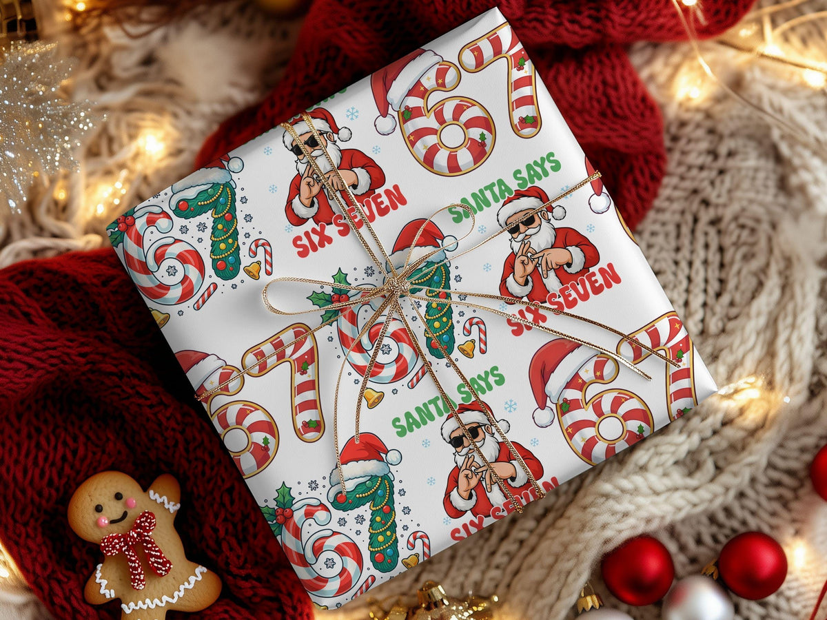 Santa Says Six Seven - 67 Meme Christmas Gift Wrapping Paper LM32 897207