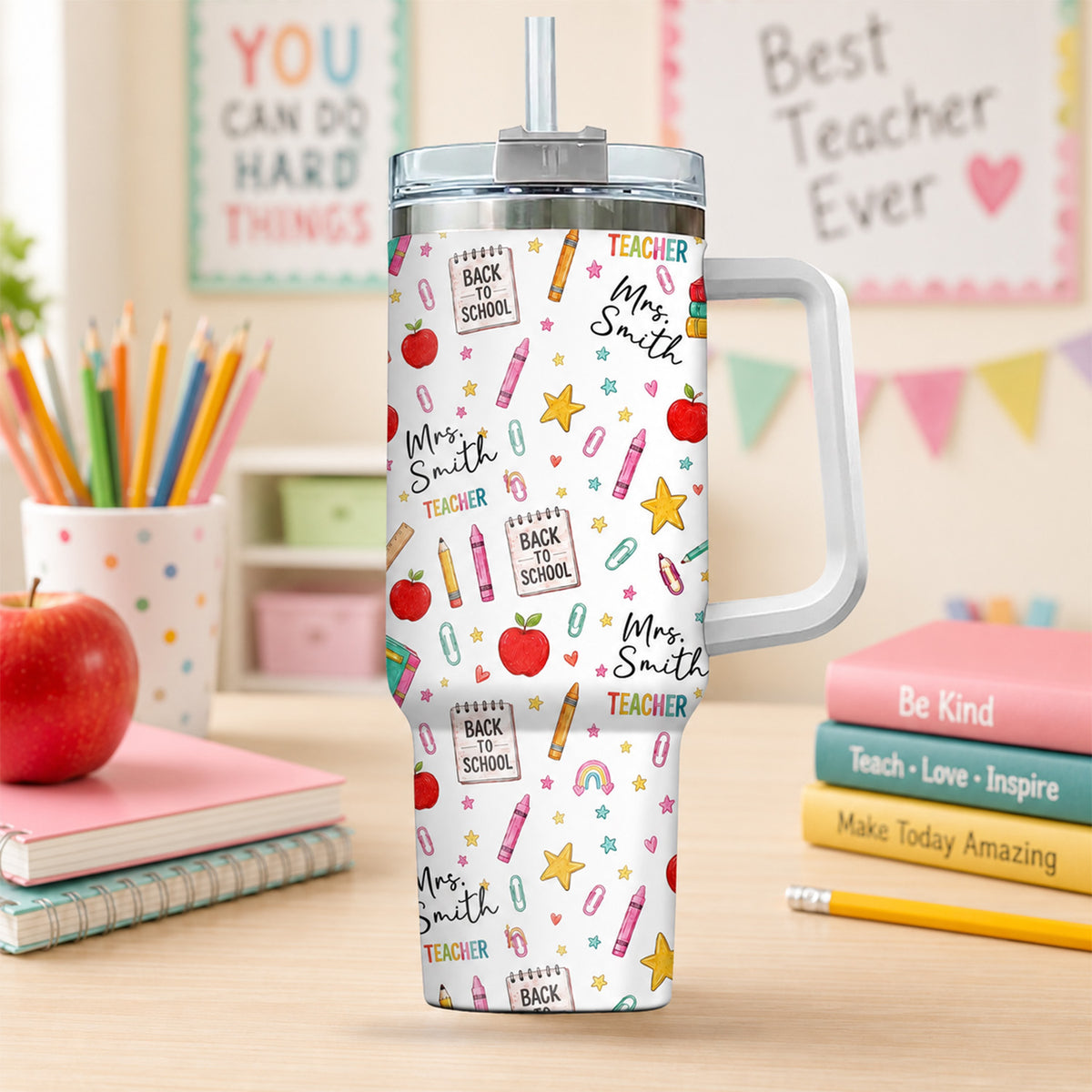 Custom Teacher Name Back To School Tumbler 40oz With Iron Ring HA75 921942