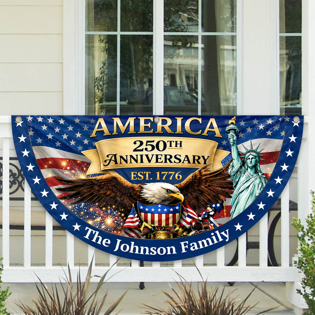 Custom Family Name USA 250th Anniversary Eagle Non-Pleated Fan Flag LM32 669171