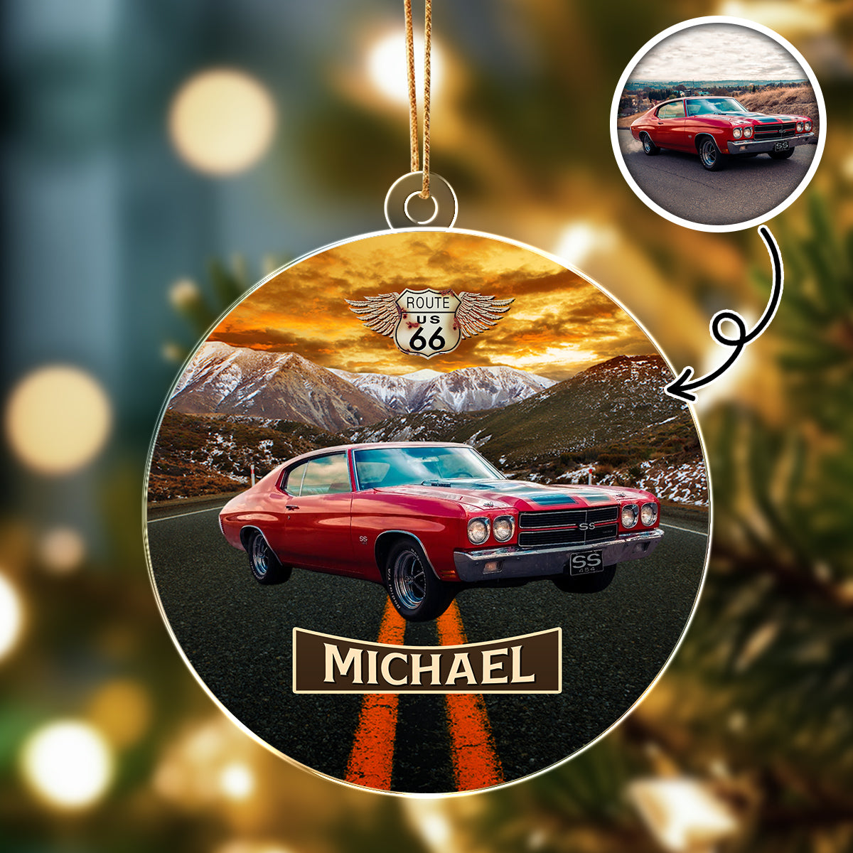 Vintage Route 66 - Personalized Car Photo Acrylic Ornament HA75 897254