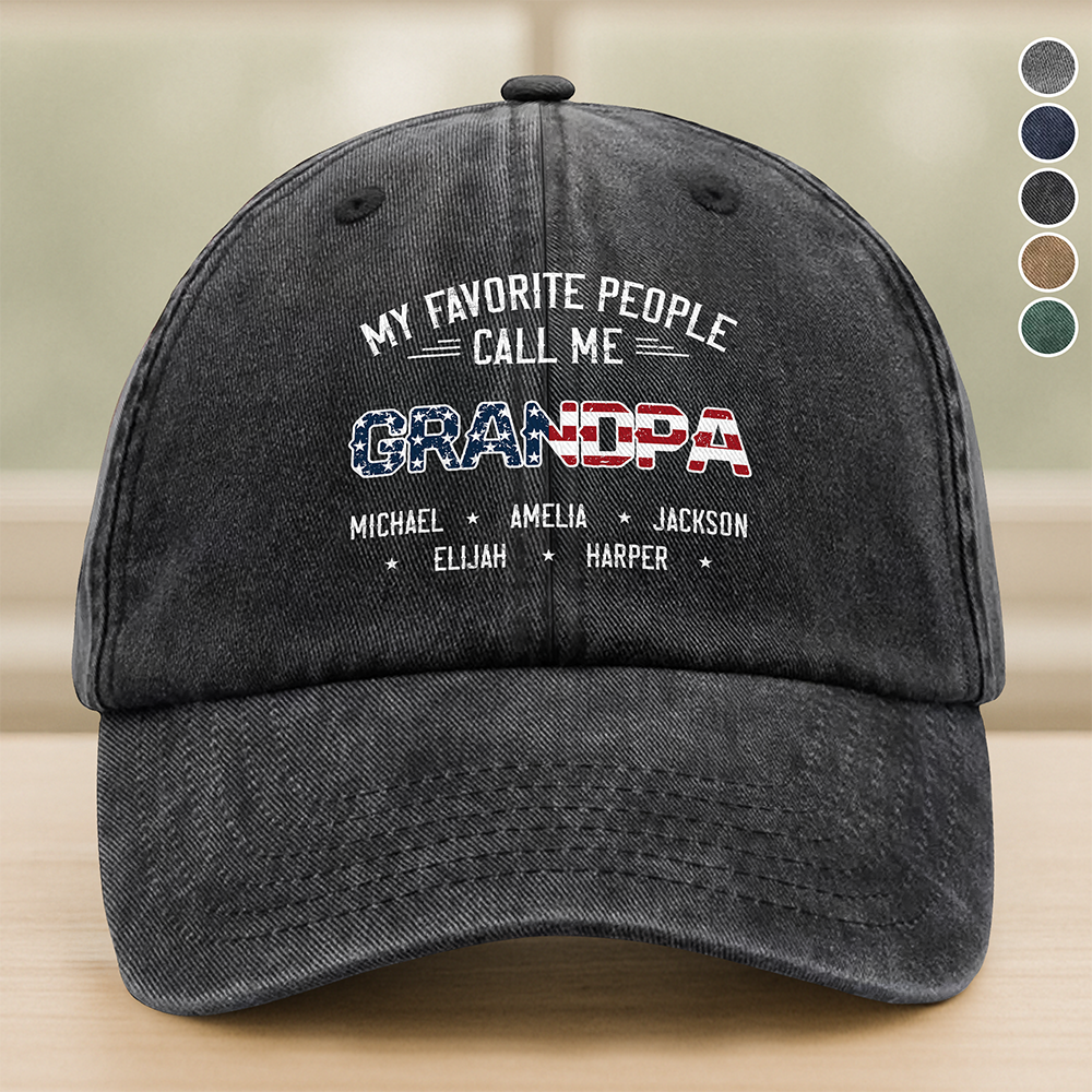 Custom Name My Favorite People Call Me Grandpa Washed Denim Baseball Cap TH10 169443