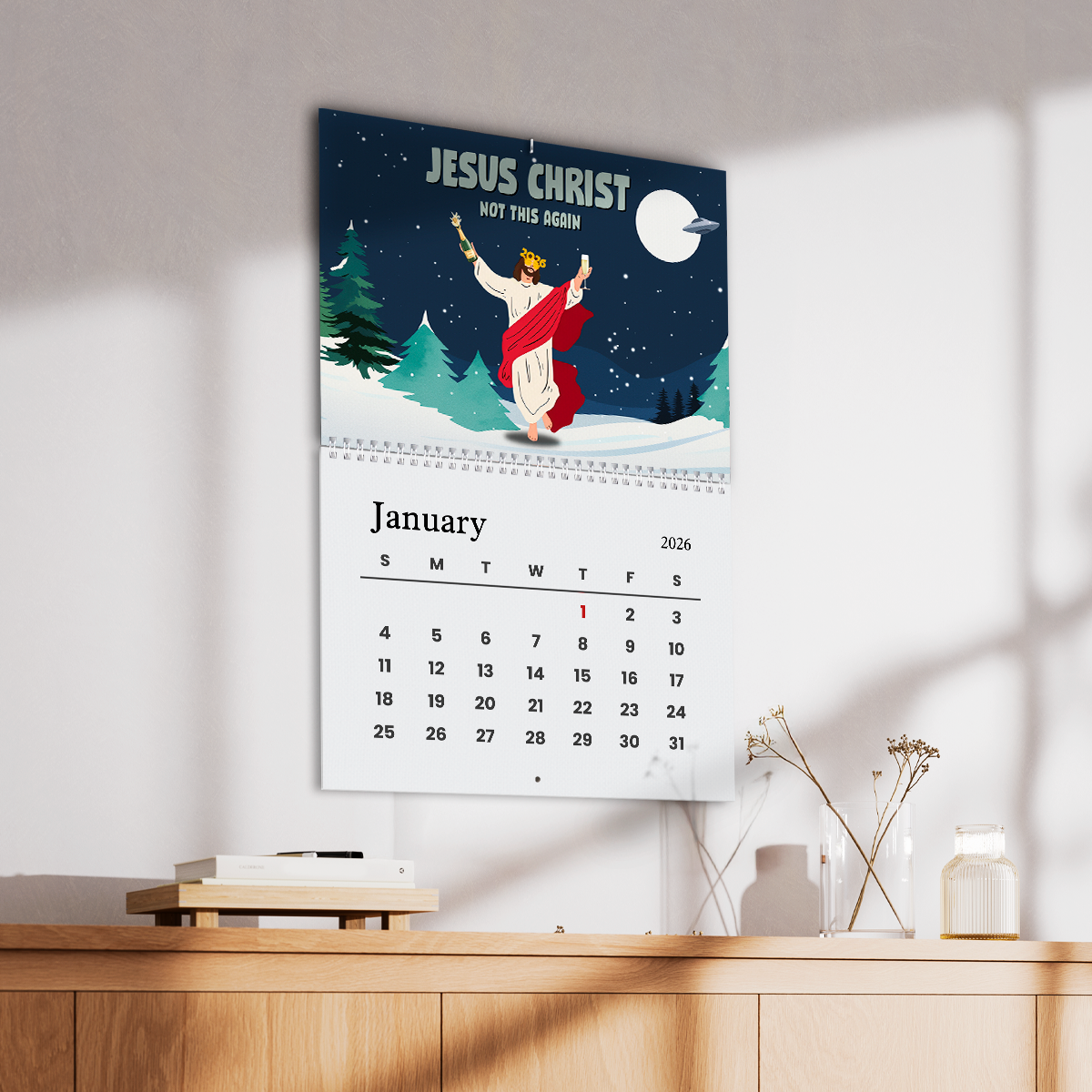Funny Jesus Christ 2026 Satire Wall Calendar MEME Gift for Friends Family, Present LM32 897305