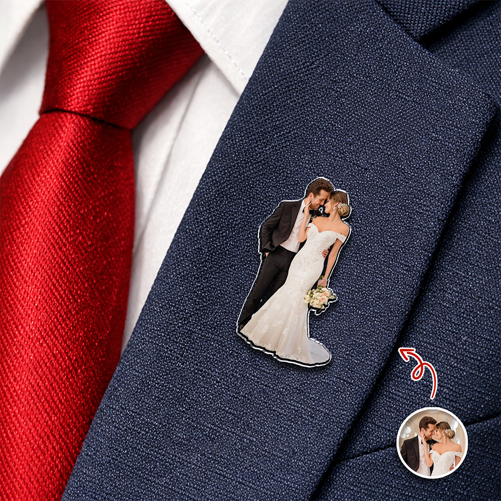 Custom Wedding Photo Acrylic Pin for Groom Newlywed Gift CH07 911078
