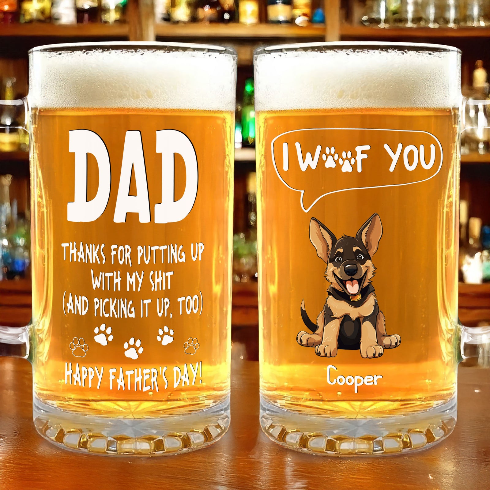Thanks Dad We Woof You New Version - Personalized Beer Glass Mug TH10 892567