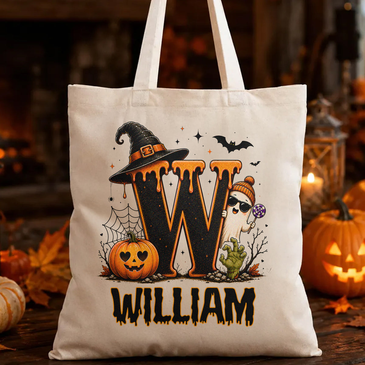 Personalized Name Cute Halloween Ghost Trick or Treat Candy Tote Bag HO82 903114