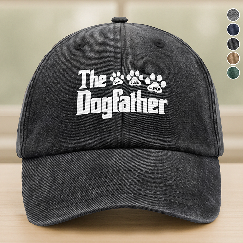 Custom Name The Dogfather Washed Denim Baseball Cap Father's Day Gift TH10 169587