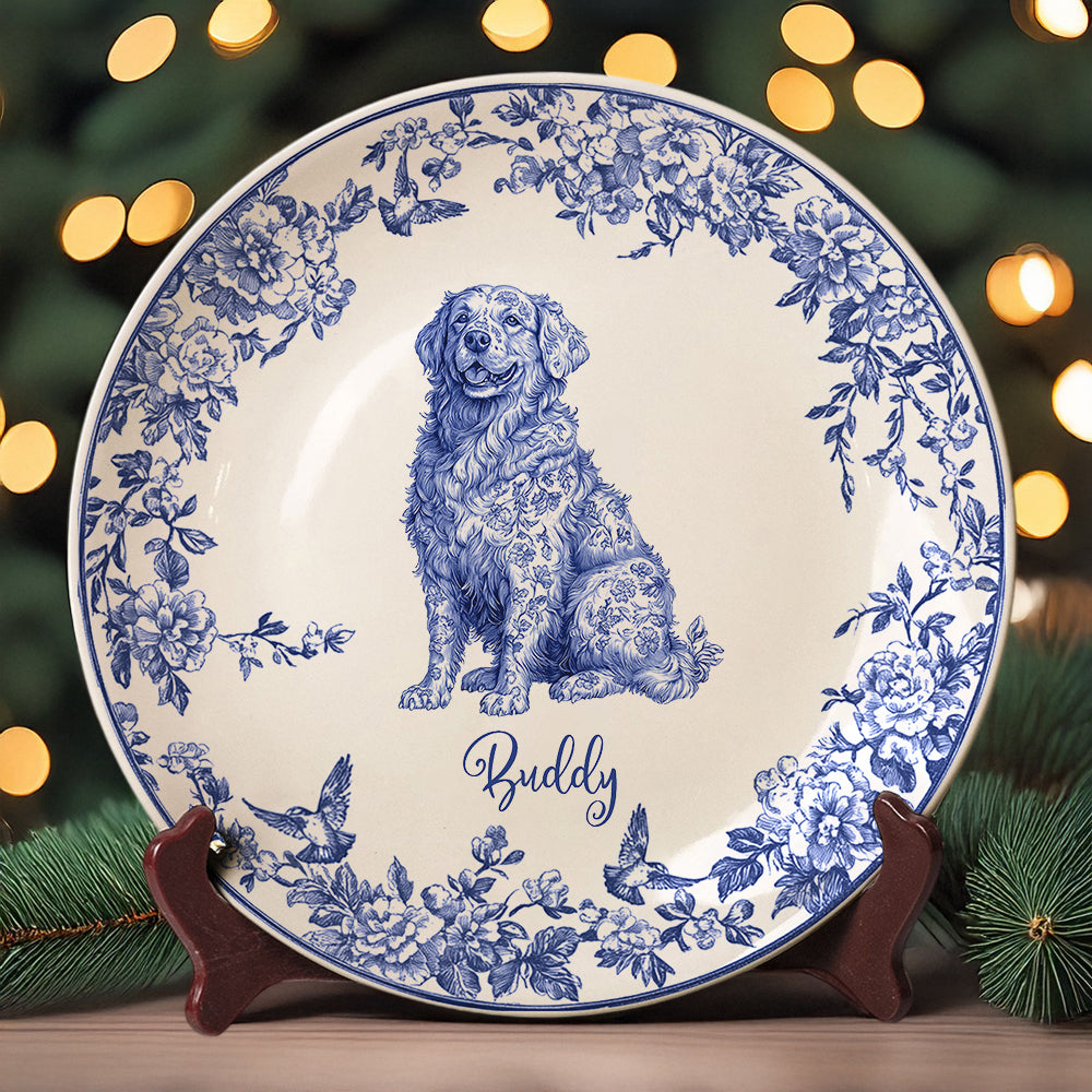 Custom Dog Breeds Chinoiserie Toile De Jouy Style Personalized Ceramic Plate HA75 892532