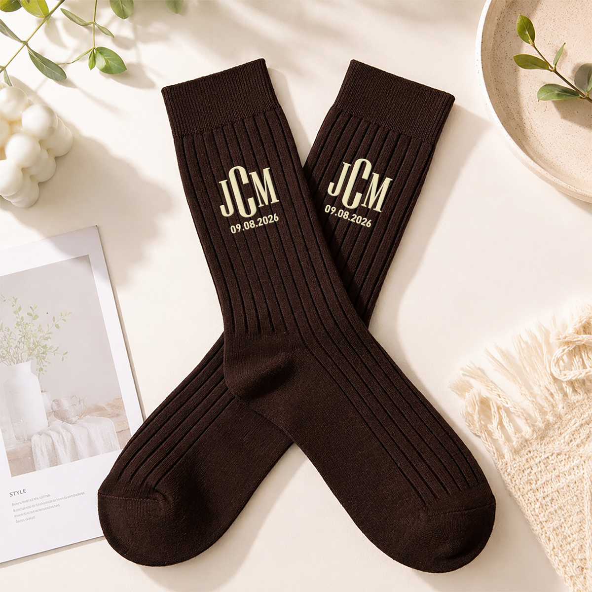 Custom Monogram Embroidered Men's Socks, Personalized Wedding Date Groom Gift HO82 903472