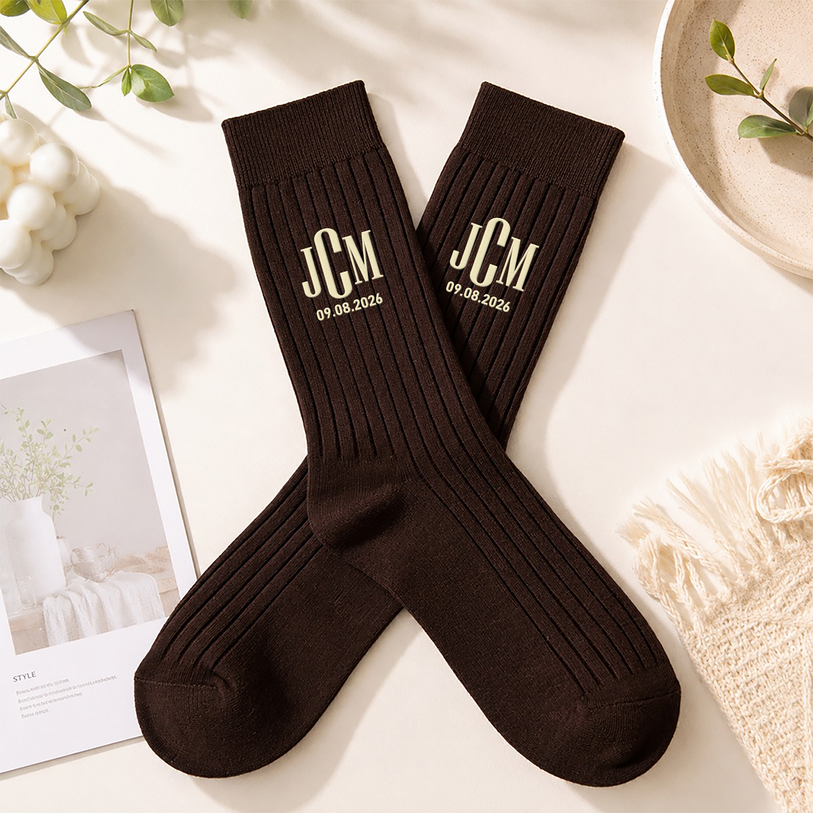 Custom Monogram Embroidered Men's Socks, Personalized Wedding Date Groom Gift HO82 903472