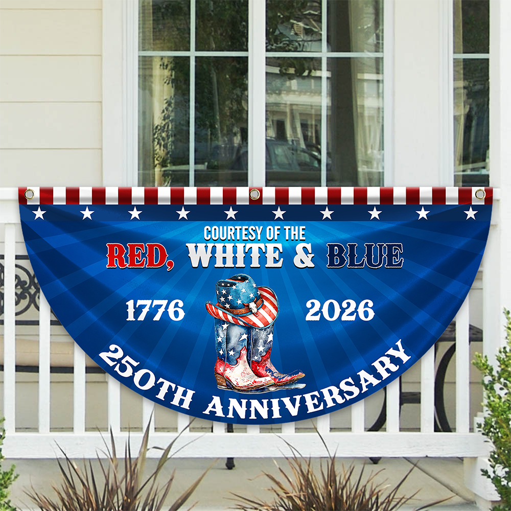 Personalized Courtesy Of The Red, White & Blue 250th Anniversary 1776–2026 Cowboy Boots Non-Pleated Fan Flag LM32 669265
