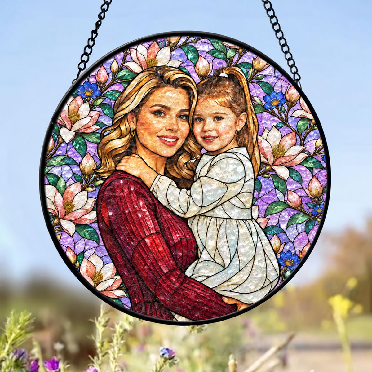 Custom Photo Stained Glass Suncatcher, Personalized Window Hanging Decor For Family LM32 670305