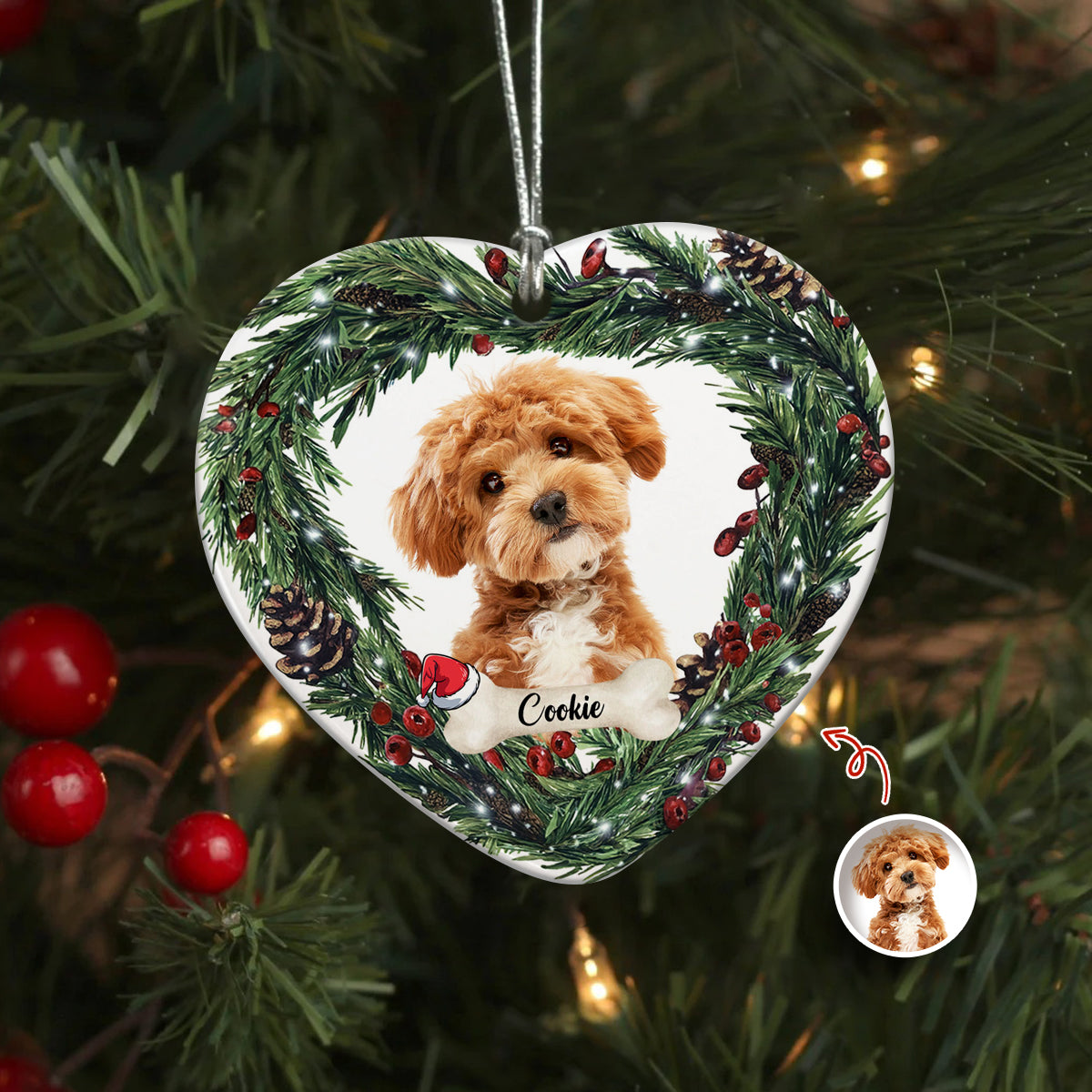 Custom Photo Dog Personalized Heart Shaped Ceramic Ornament For Christmas HA75 897464