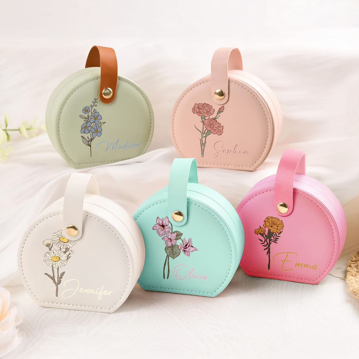 Custom Name With Floral Jewelry Box With Handle TH10 894345