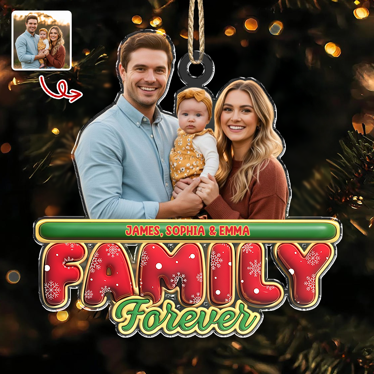 Custom Photo Family Forever 3D Effect Christmas Acrylic Ornament LM32 895941